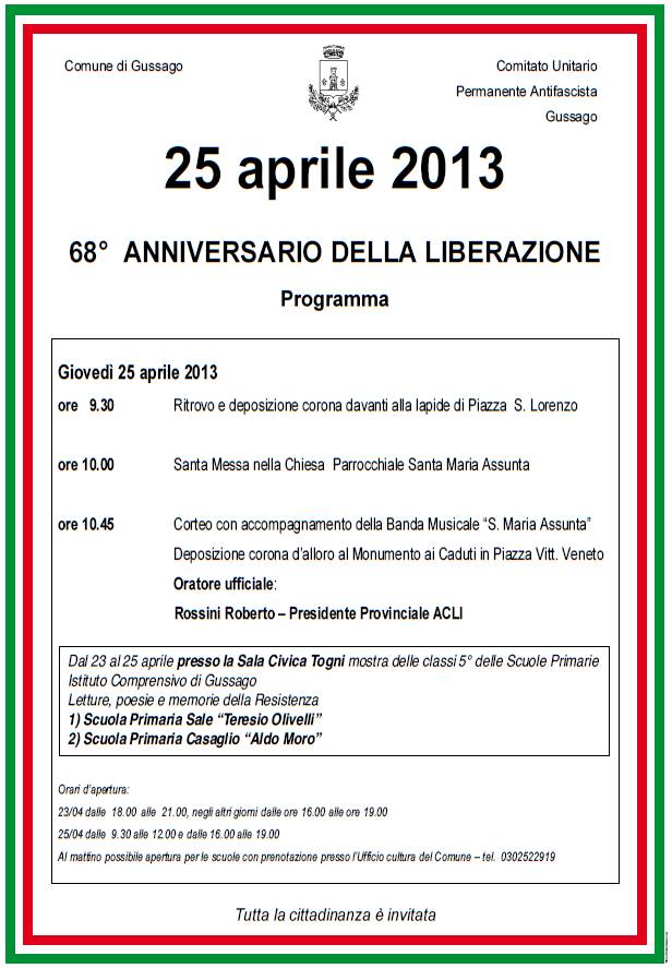 25 aprile: 68° anniversario della liberazione d'Italia