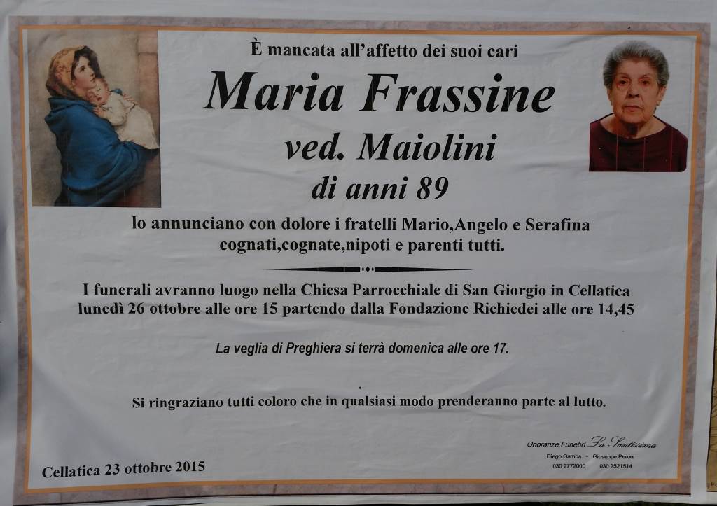 Necrologio Maria Frassine 2015