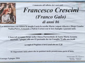 Necrologio Francesco Crescini 2016