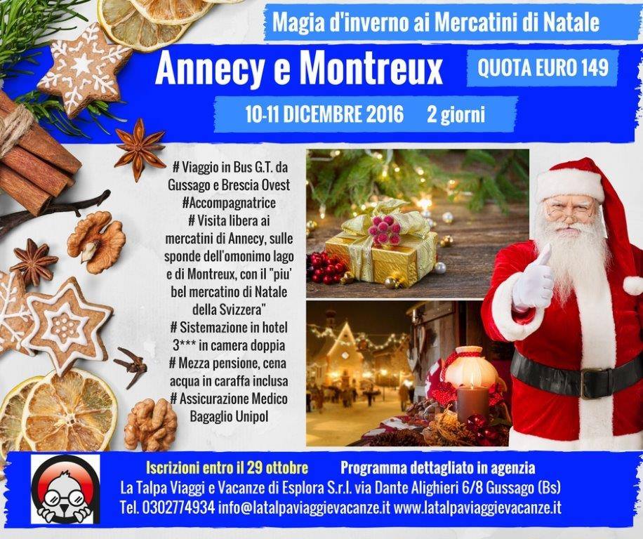Mercatini Di Natale Brescia.Il 10 E 11 Dicembre Gita Ai Mercatini Di Natale Di Annecy E Montreux Gussago News