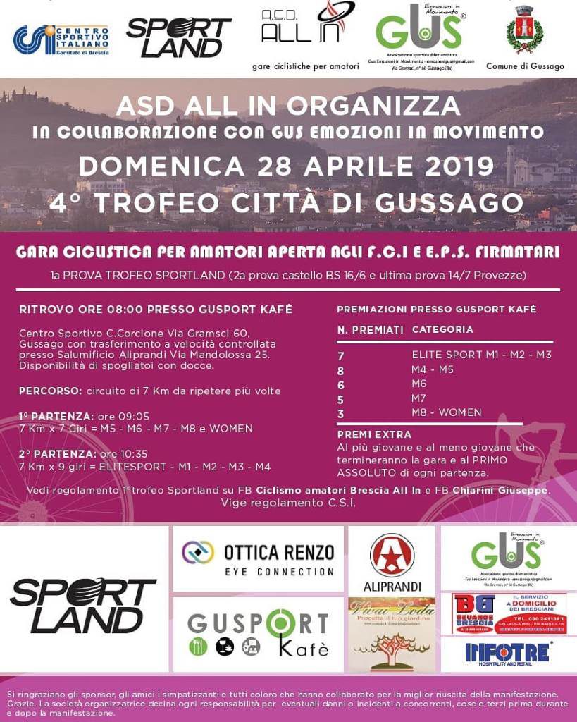 Trofeo città Gussago ciclismo all-in aprile 2019