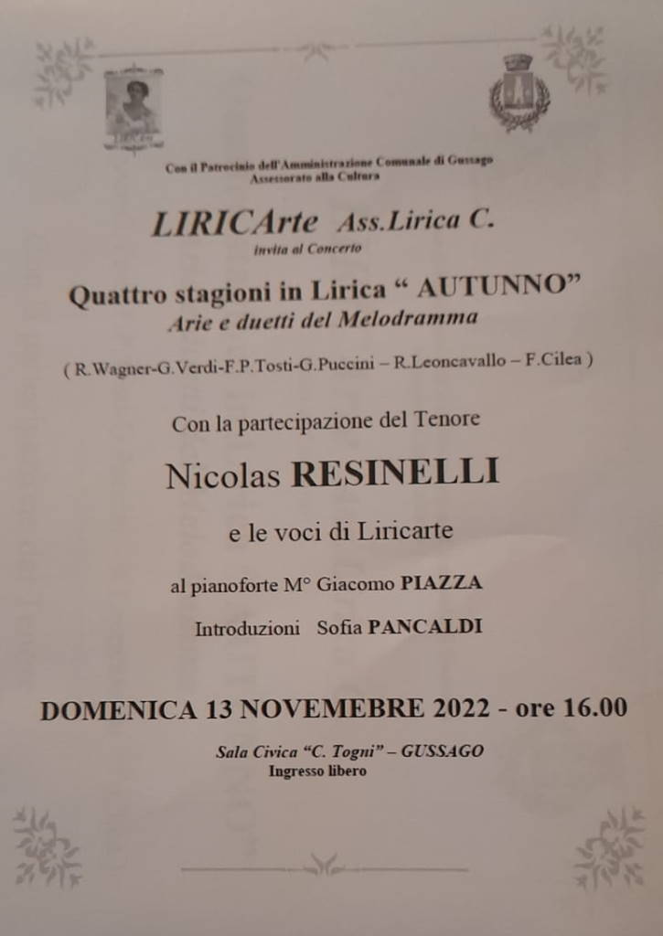 Concerto LIRICArte: quattro stagioni in Lirica "Autunno 2022"