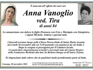 Necrologio Anna Vanoglio 2022