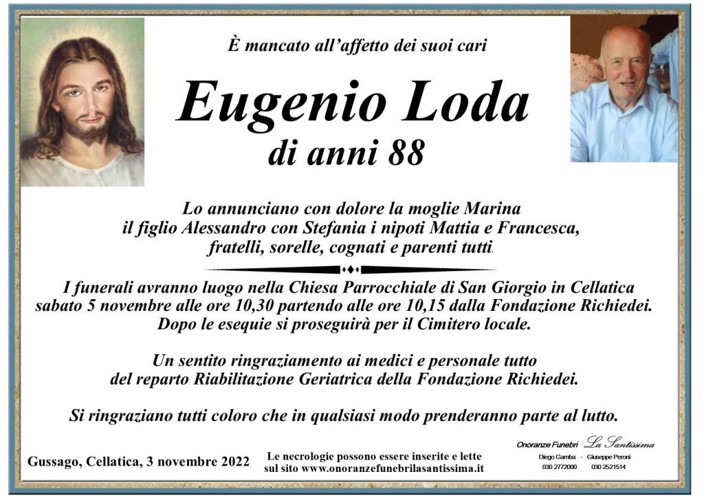 Necrologio Eugenio Loda 2022