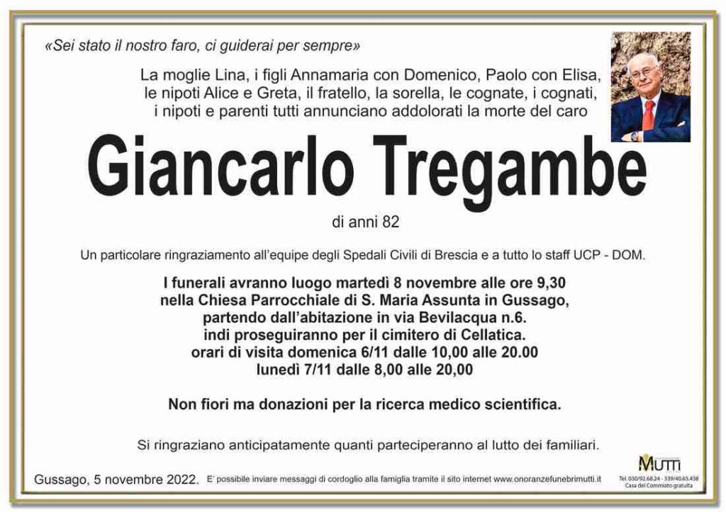 Necrologio Giancarlo Tregambe 2022