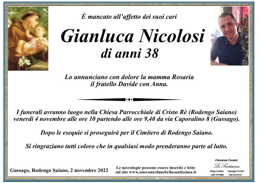 Necrologio Gianluca Nicolosi 2022