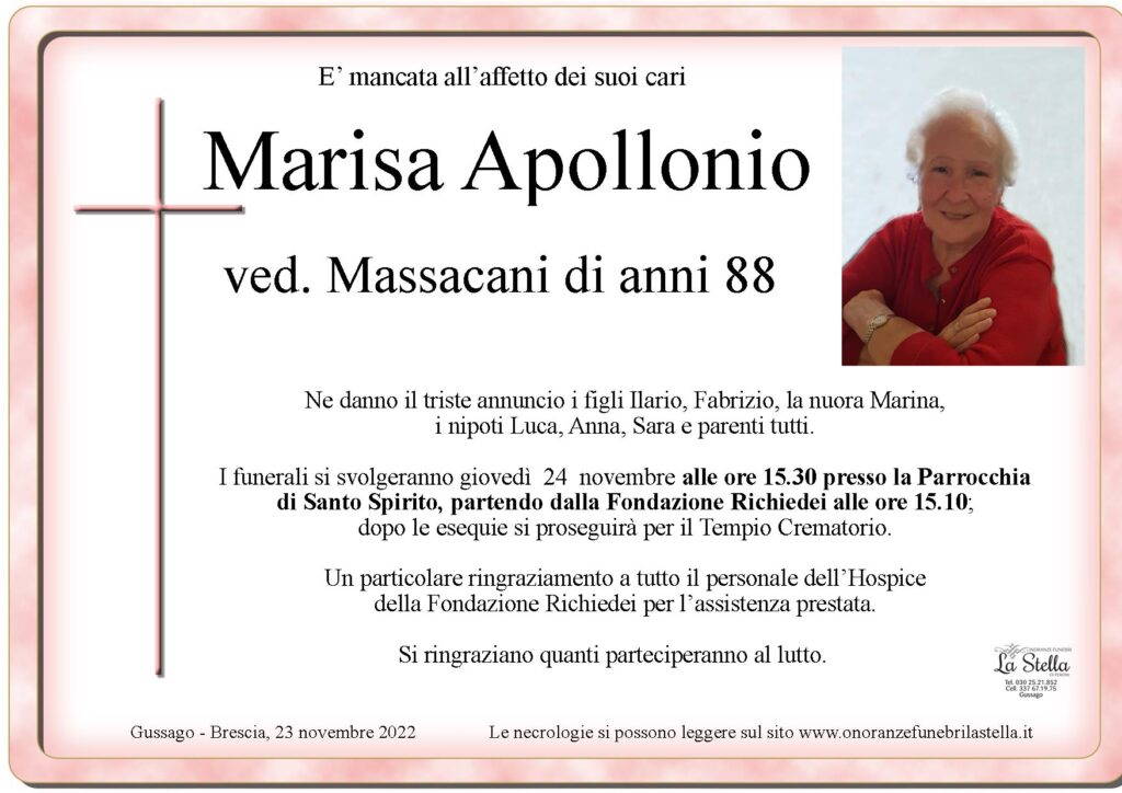 Necrologio Marisa Apollonio 2022
