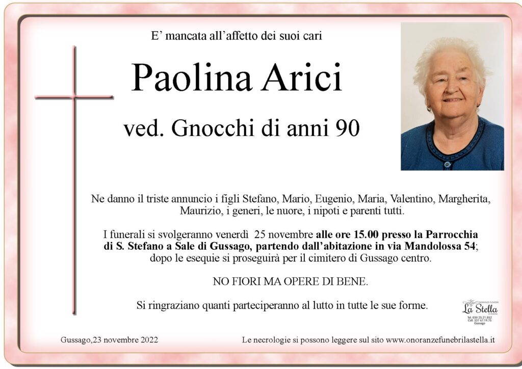 Necrologio Paolina Arici 2022