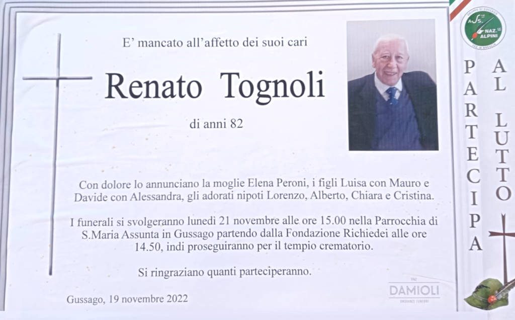 Necrologio Renato Tognoli 2022