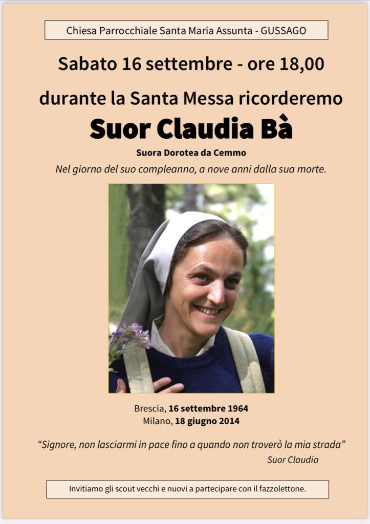 Messa ricordo suor Claudia Ba settembre 2023